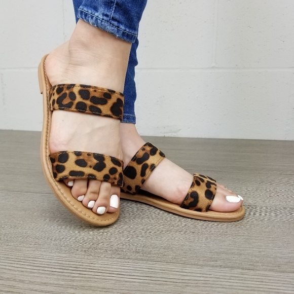 SALE !Leapardprint double strapflat summer sandals - Picture 3 of 4